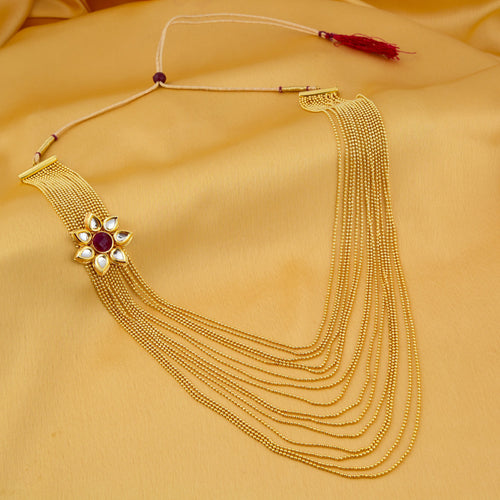 0036 Sukkhi  Red Floral design String Gold Plated Necklace Set For Women