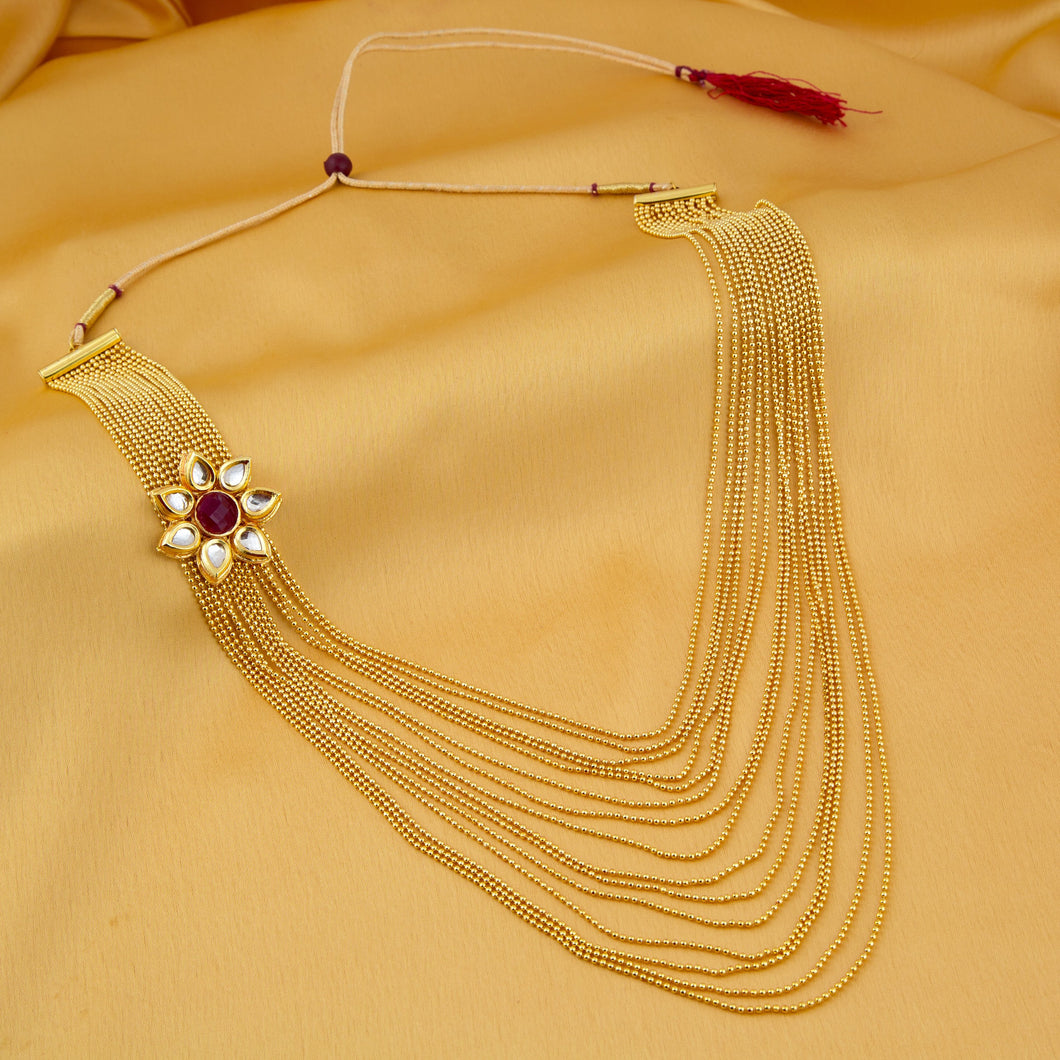 0036 Sukkhi  Red Floral design String Gold Plated Necklace Set For Women