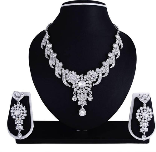 Sukkhi Creative Rhodium Plated Collar AD Necklace Set For Women