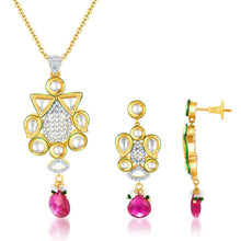 Pissara Kundan-CZ Gold and Rhodium plated Glittery Pendant Set