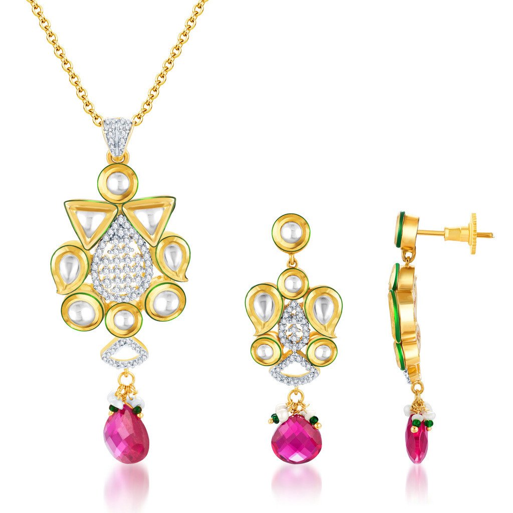 Pissara Kundan-CZ Gold and Rhodium plated Glittery Pendant Set