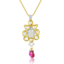 Pissara Kundan-CZ Gold and Rhodium plated Glittery Pendant Set-1