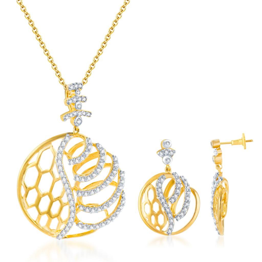 Pissara Classy Gold and Rhodium plated CZ Pendant Set 