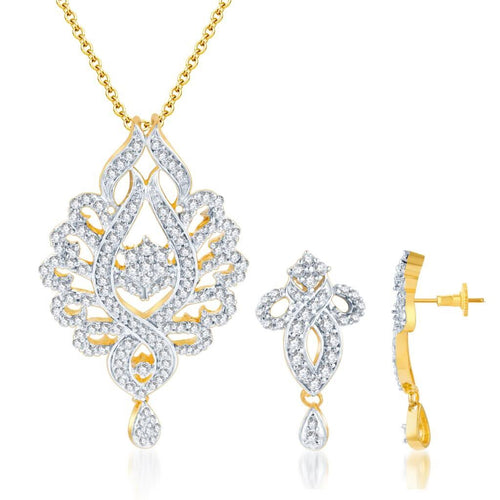 Pissara Pleasing Gold and Rhodium plated CZ Pendant Set 