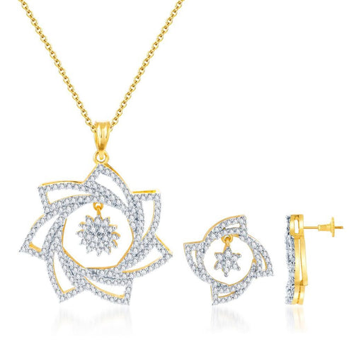 Pissara Ravishing Gold and Rhodium plated CZ Pendant Set 