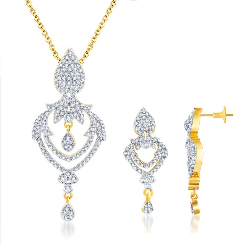 Pissara Lavish Gold and Rhodium plated CZ Pendant Set 