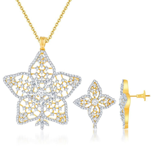 Pissara Sublime Gold and Rhodium plated CZ Pendant Set 