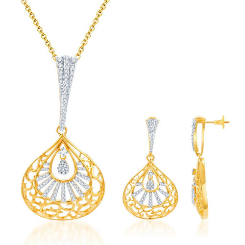 Pissara Gleaming Gold and Rhodium plated CZ Pendant Set 