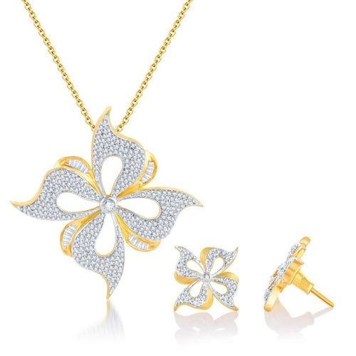Pissara Beguilling Gold and Rhodium plated CZ Pendant Set 