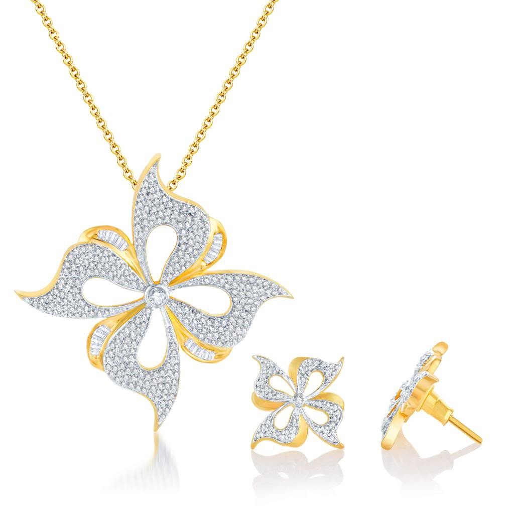 Pissara Beguilling Gold and Rhodium plated CZ Pendant Set 
