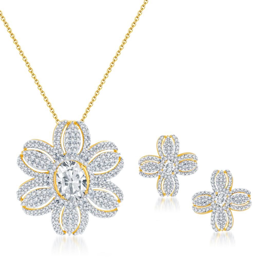 Pissara Fine Design Gold and Rhodium plated CZ Pendant Set 