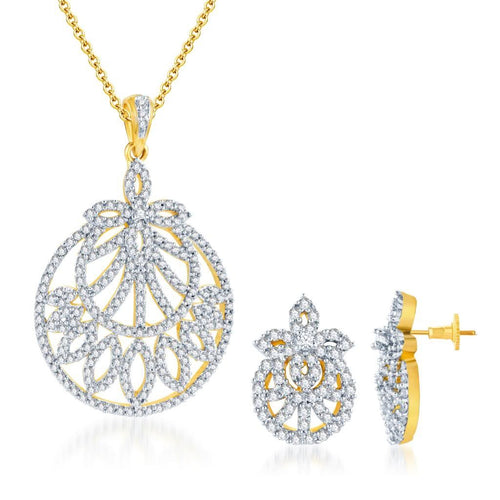 Pissara Enchanting Gold and Rhodium plated CZ Pendant Set 