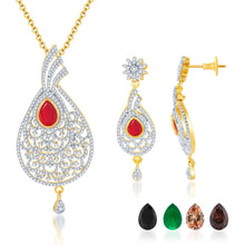 Pissara Alluring Gold and Rhodium plated 4 set of Changeable CZ Stone Pendant Set 