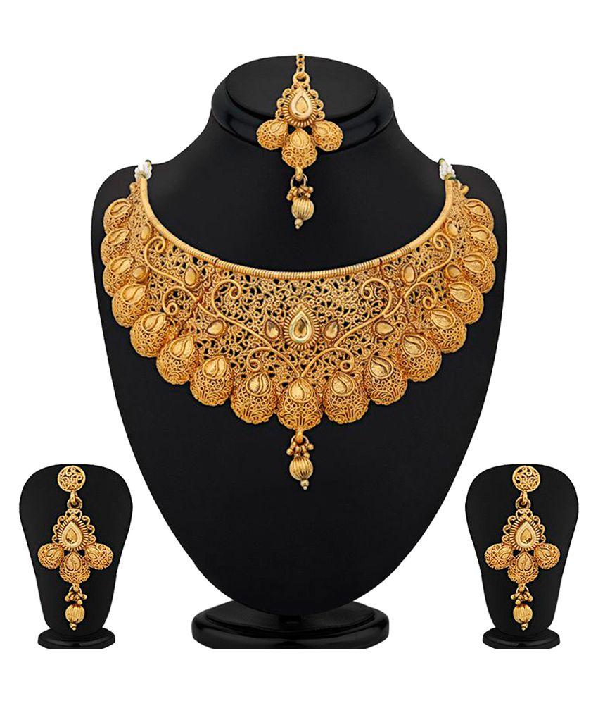 0002 Sukkhi Traditional Gold Plated Kundan Choker Necklace Set for Women