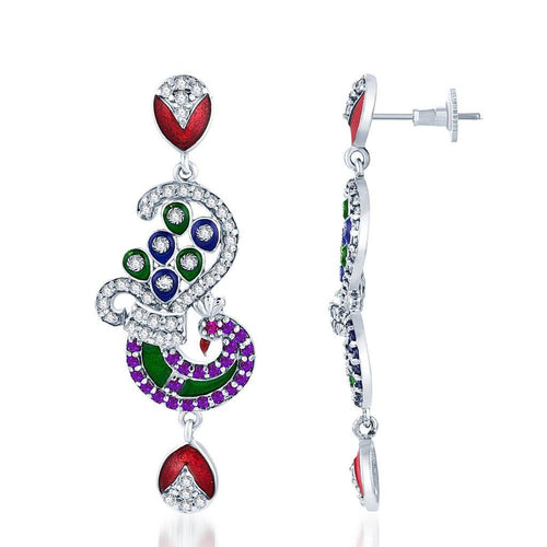 Sukkhi Rajasthani Peacock Oxidize plated CZ Studded Chandelier Earrings 